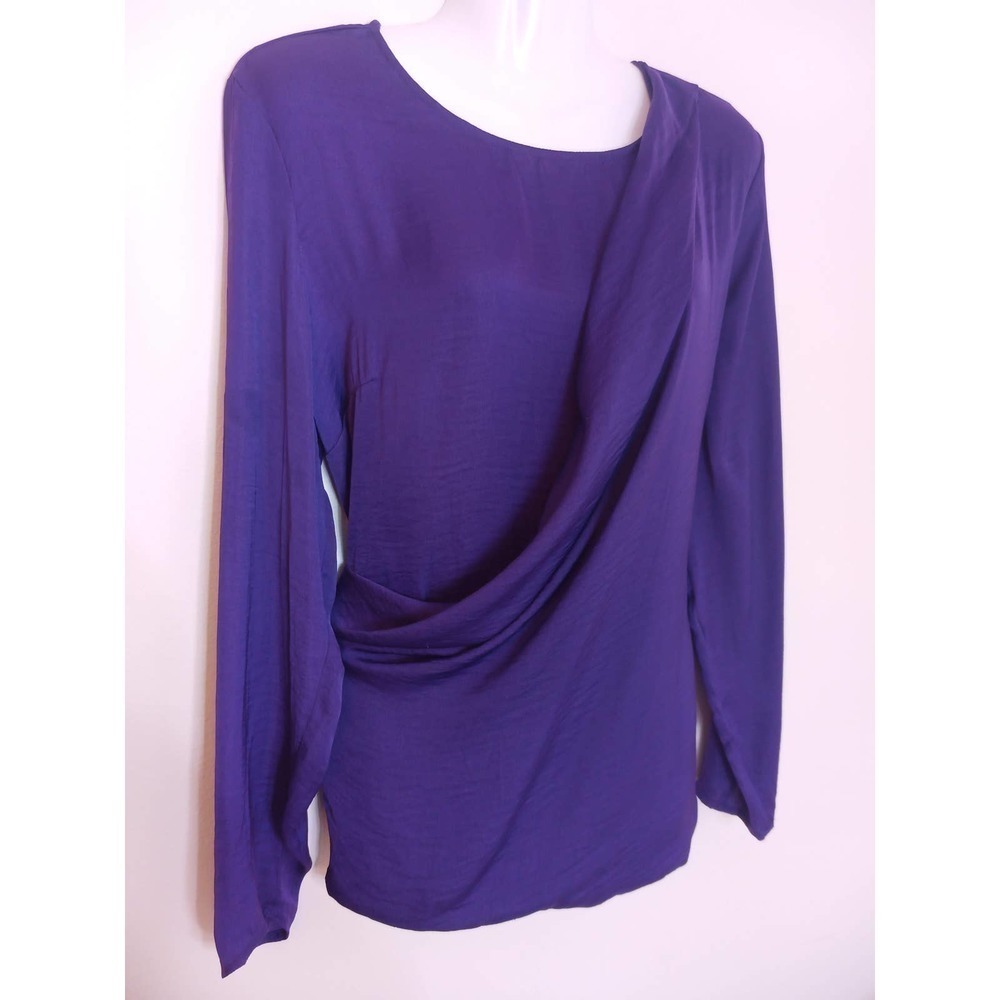 NWT Worthington Purple Silky Faux Wrap Front Top - Picture 2 of 6